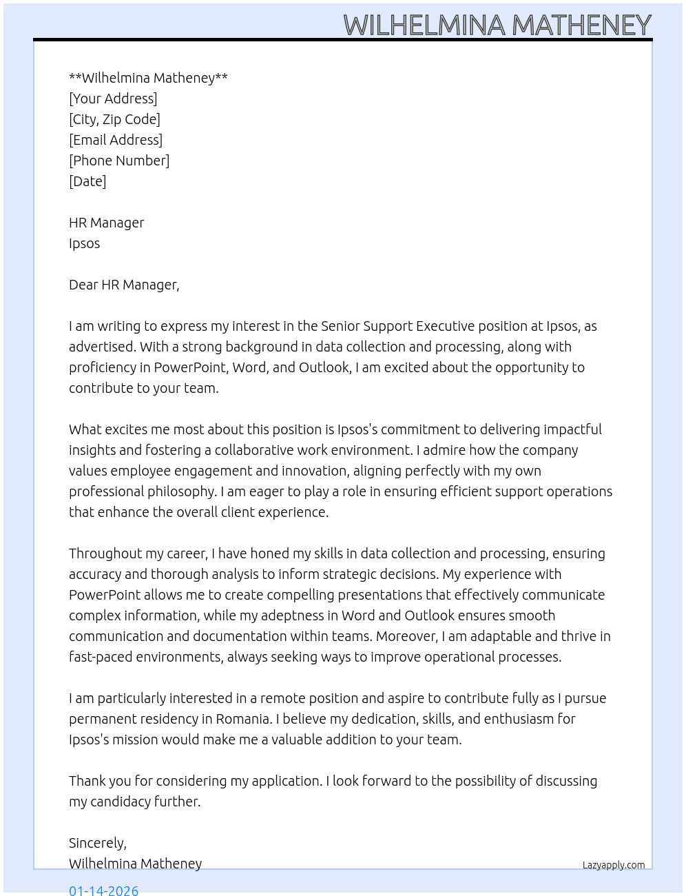 Senior Support Executive At Ipsos Cover Letter