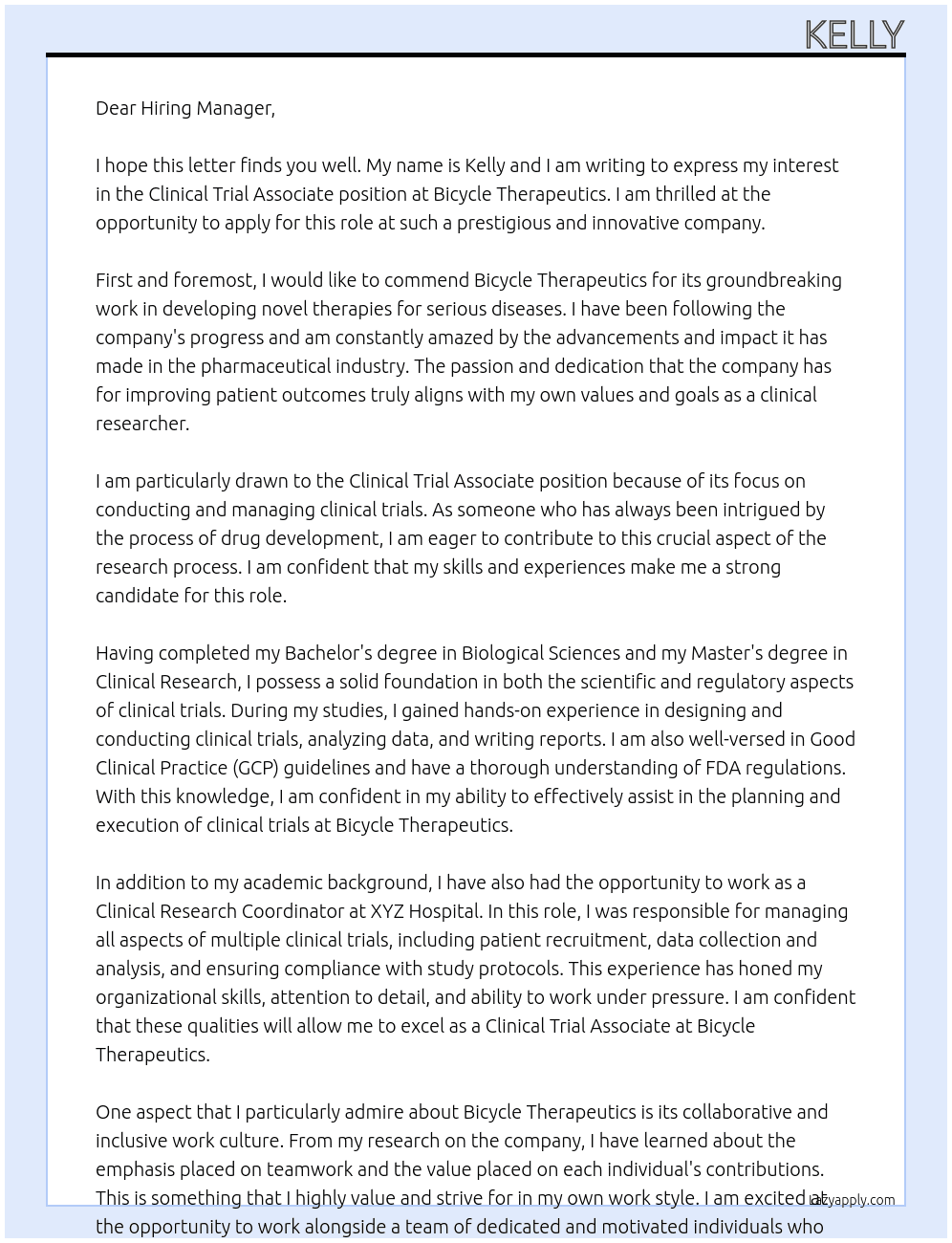 Clinical Trial Associate At Bicycle Therapeutics Cover Letter