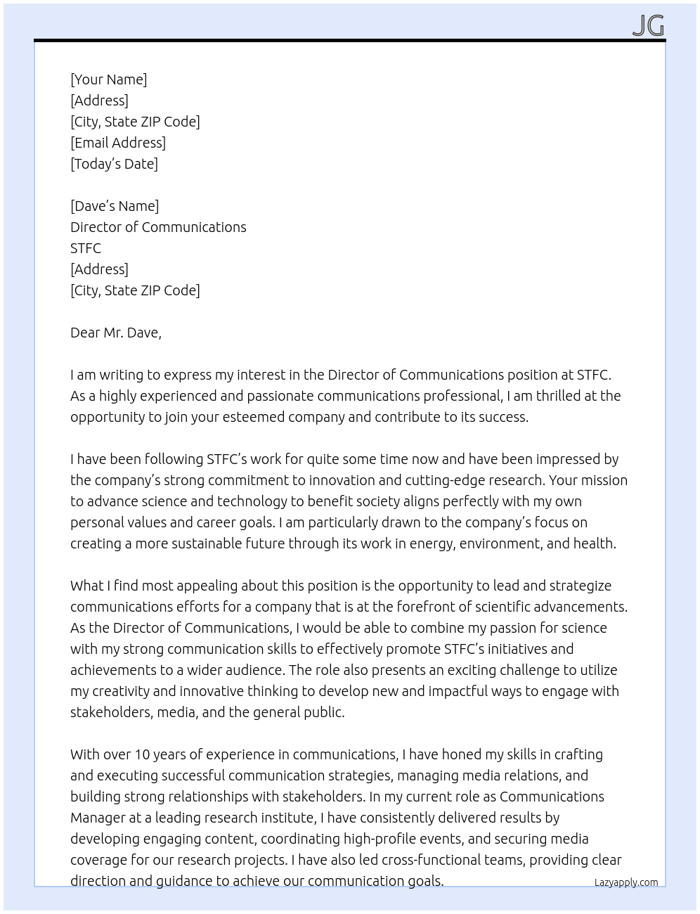 director of communications At stfc Cover Letter