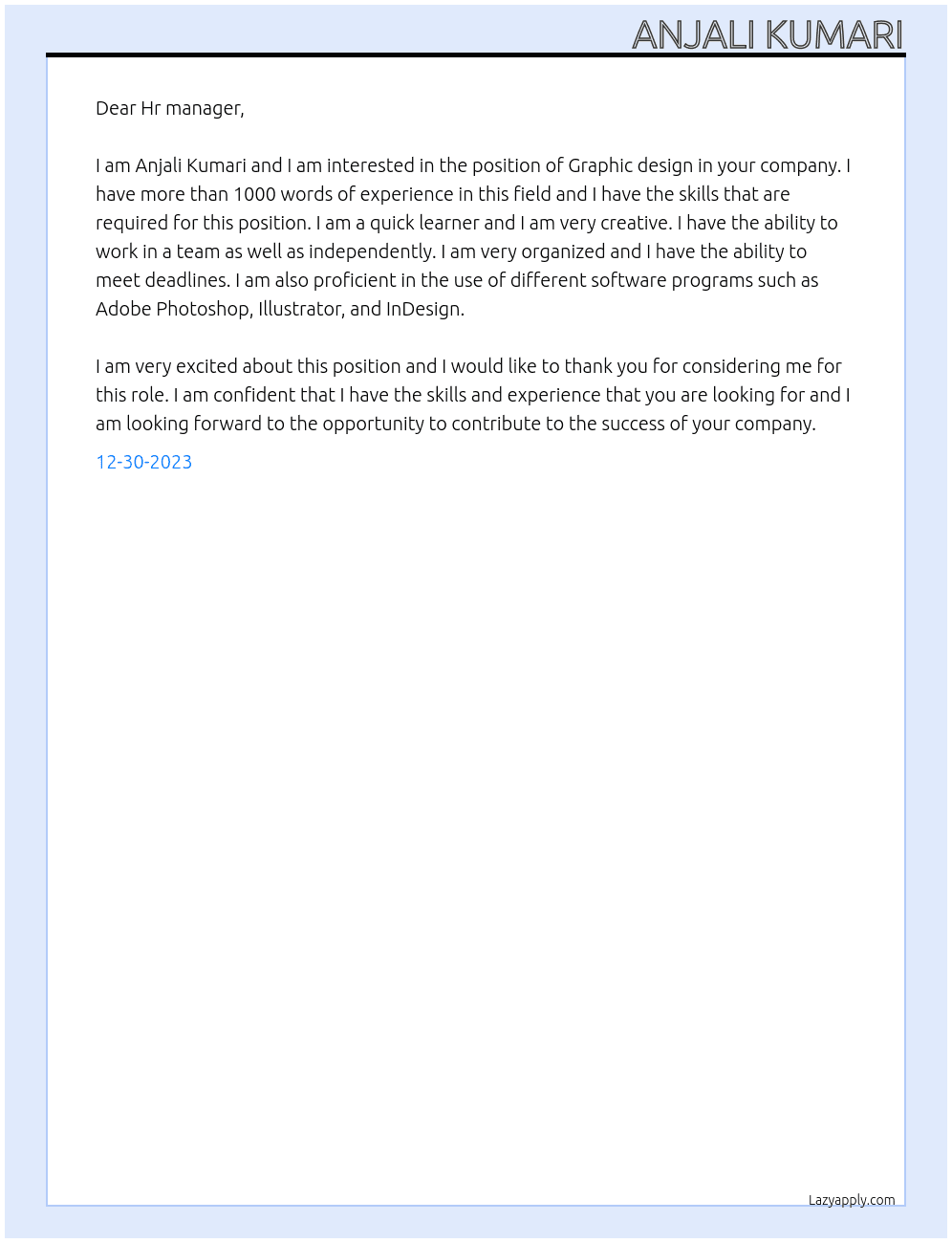 Graphic design  At Idex Cover Letter