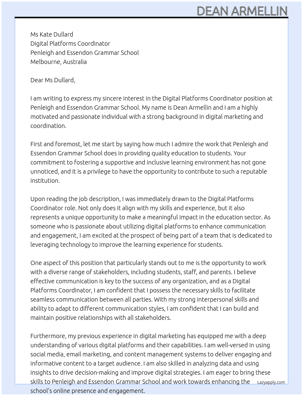 Cover letter for digital platforms coordinator - LazyApply