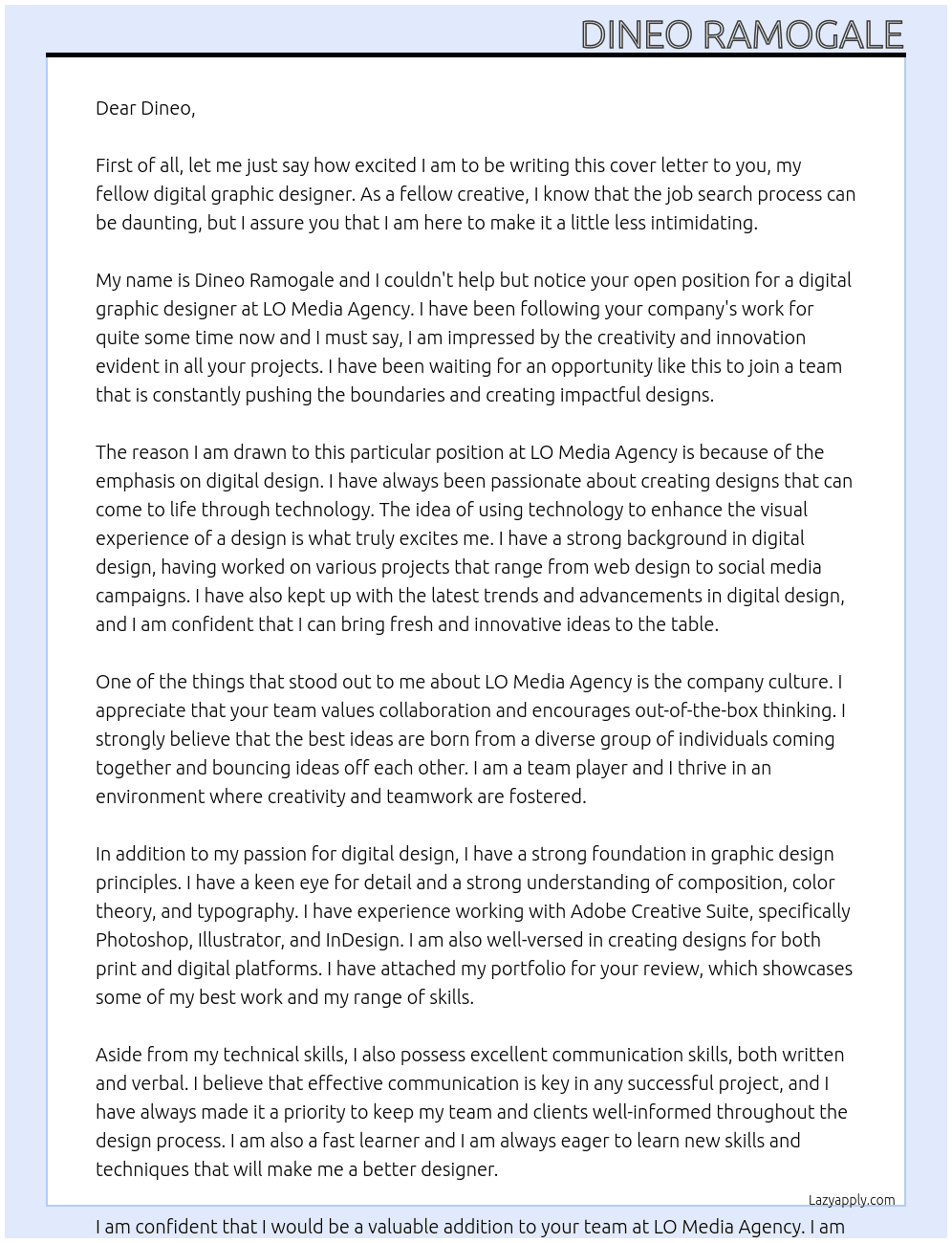 Cover letter for digital graphic design - LazyApply
