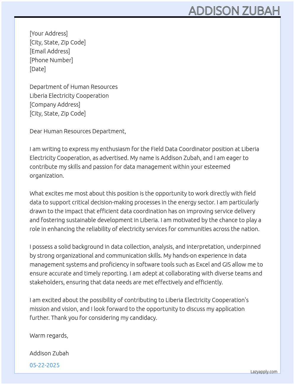 Cover letter for field data coordinator - LazyApply