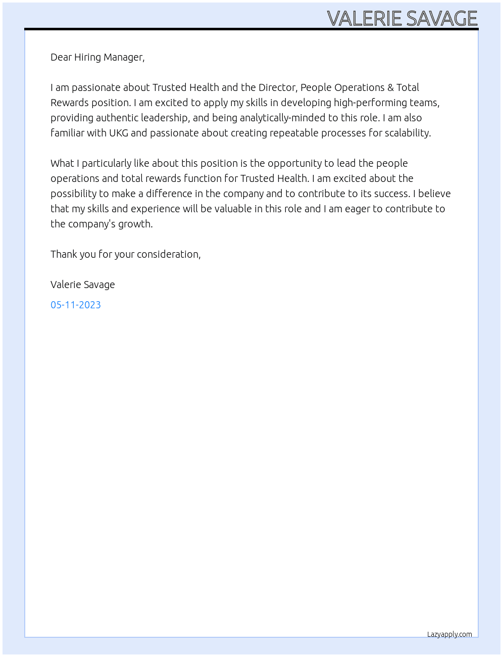 Director, People Operations & Total Rewards At Trusted Health Cover Letter