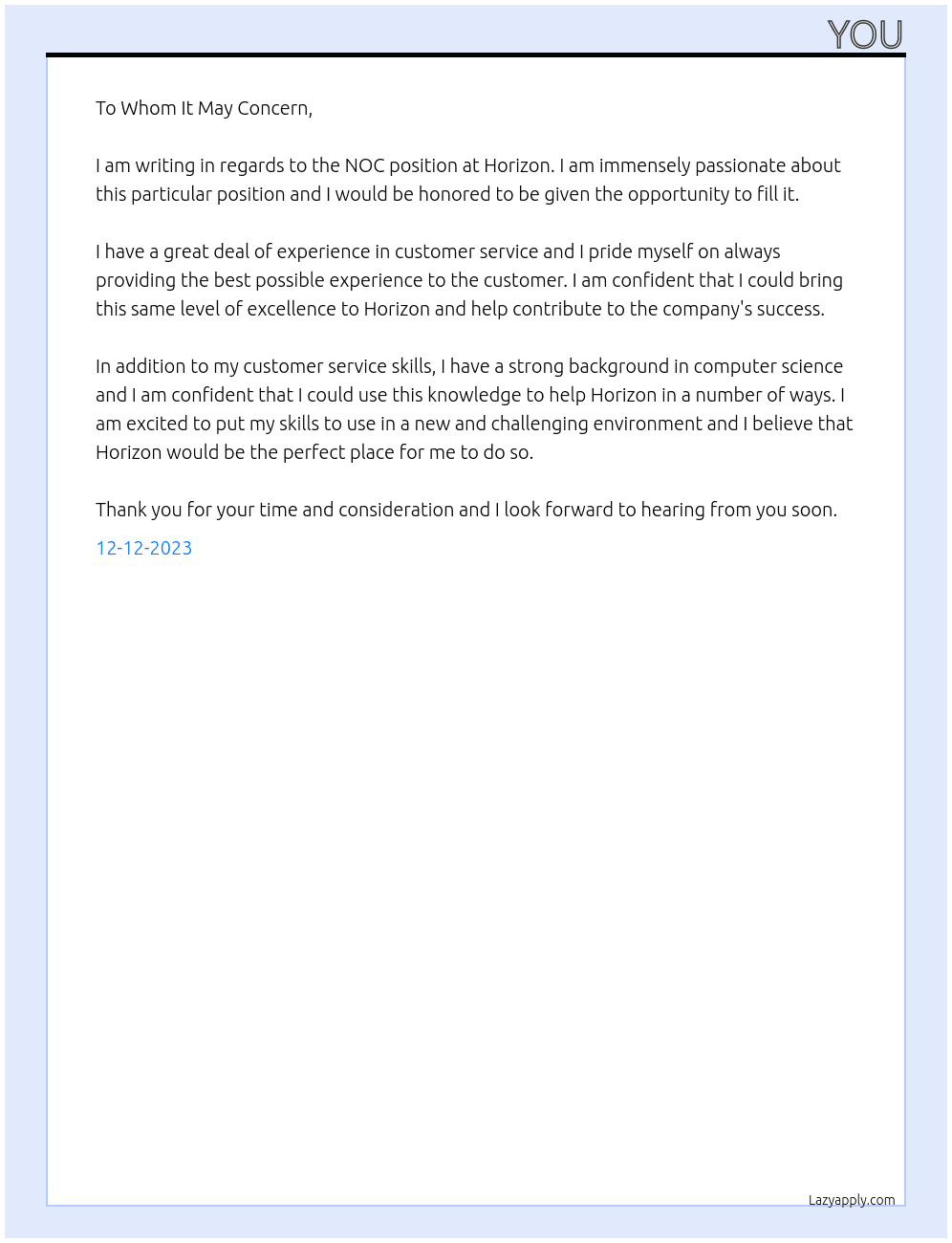 noc At horizon Cover Letter