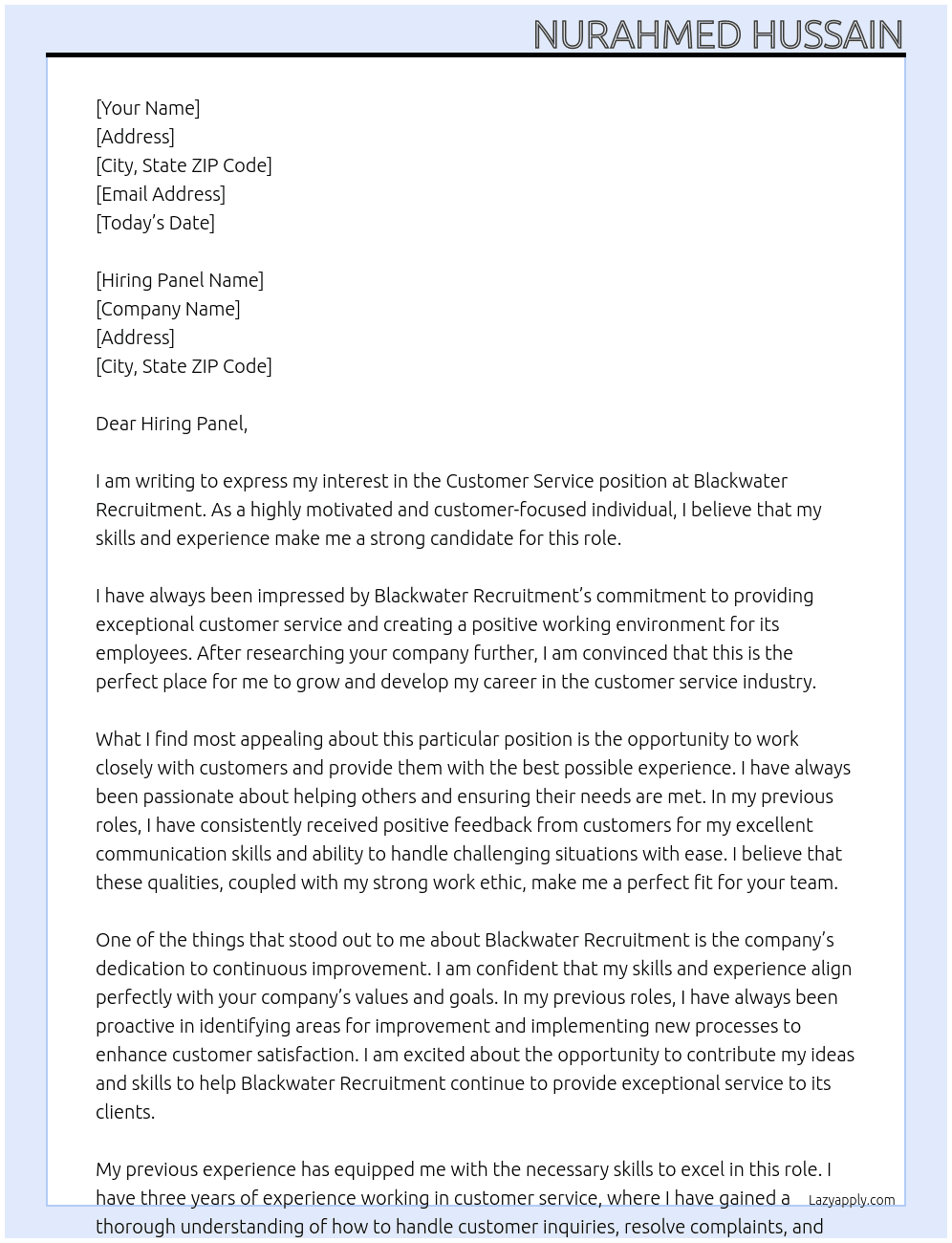 Cover letter for customer servicr - LazyApply