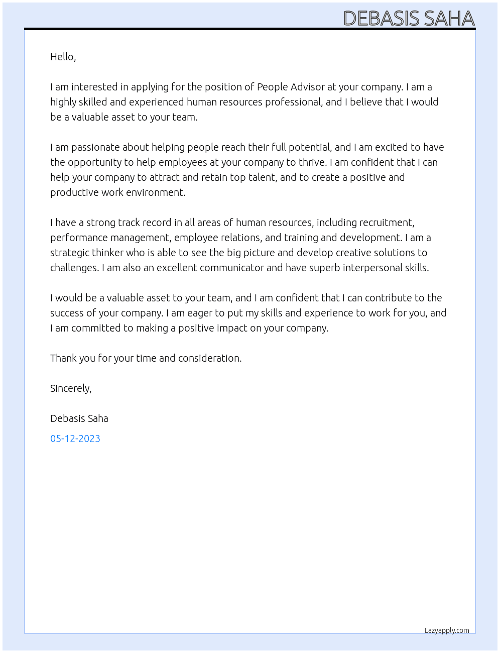 People advisor At People advisor Cover Letter