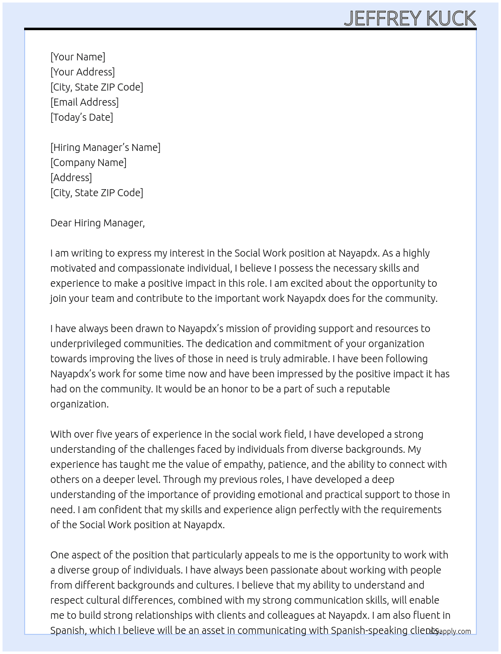 Social work At Nayapdx Cover Letter