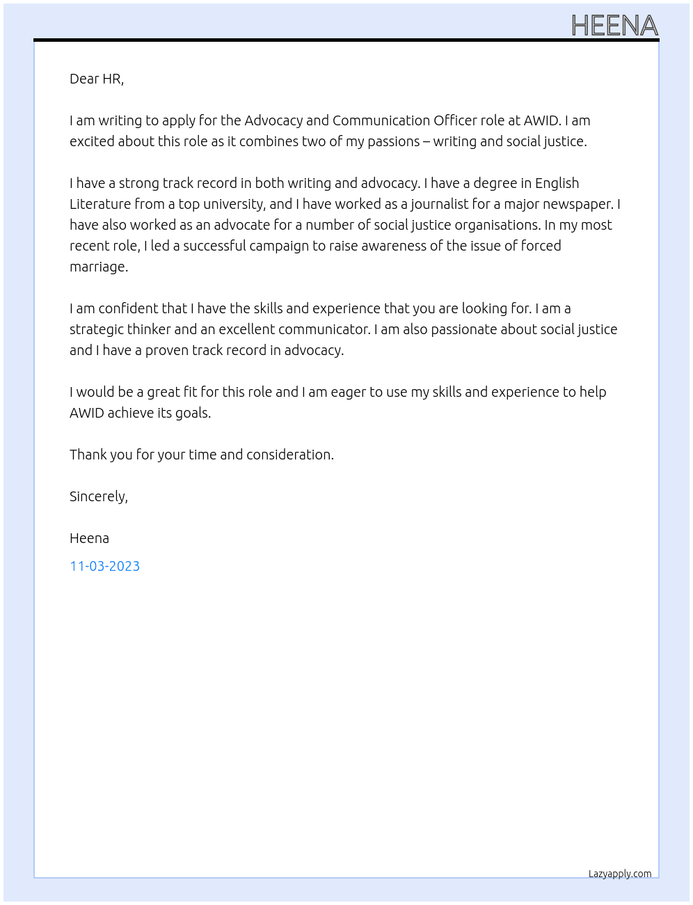 Advocacy and Communication Officer At AWID Cover Letter