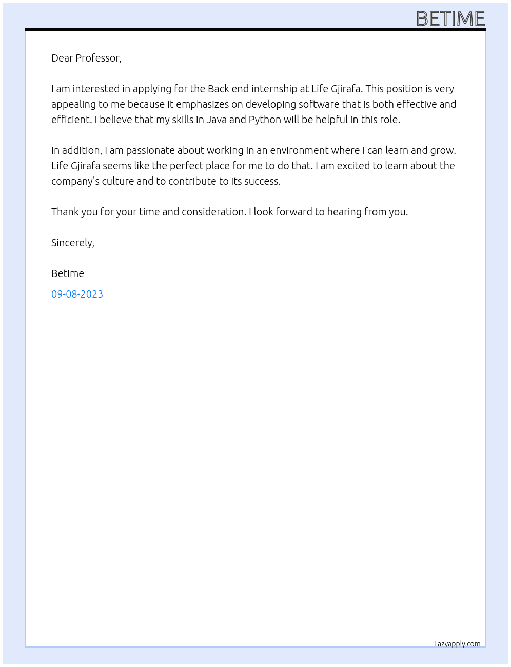 Back end internship At Life Gjirafa Cover Letter