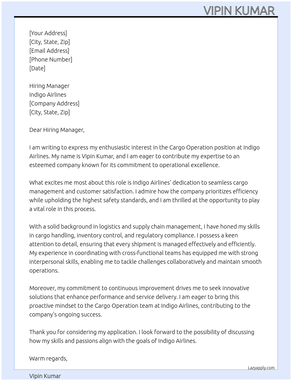 Cover letter for cargo opration - LazyApply