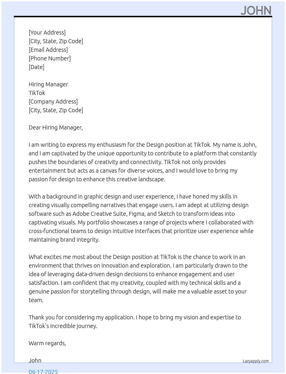 Design At TikTok Cover Letter