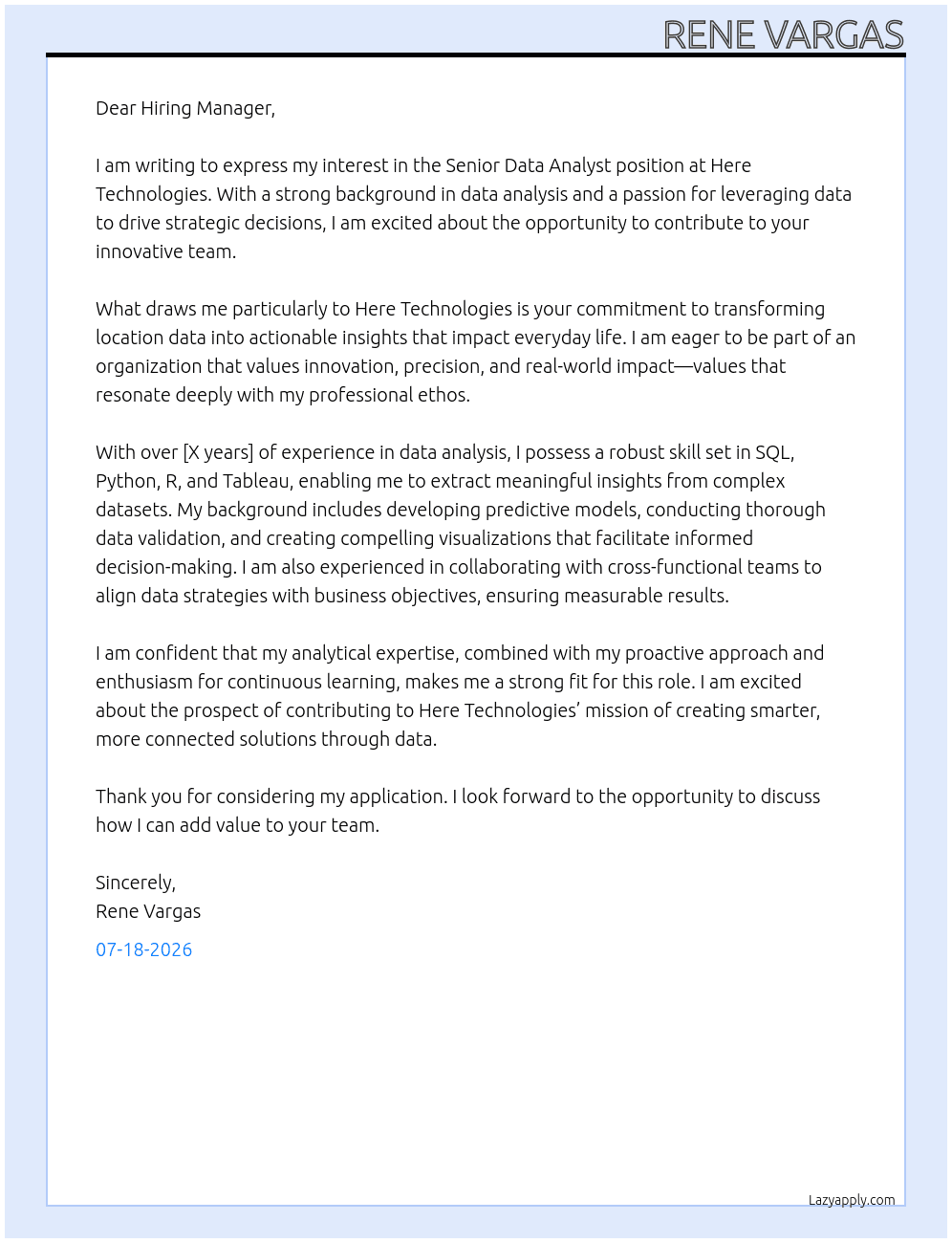 Cover letter for senior data analyst - LazyApply