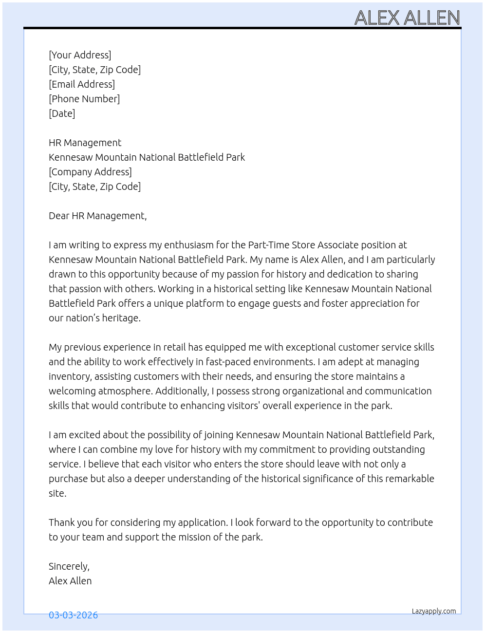 Cover letter for part time store associate - LazyApply