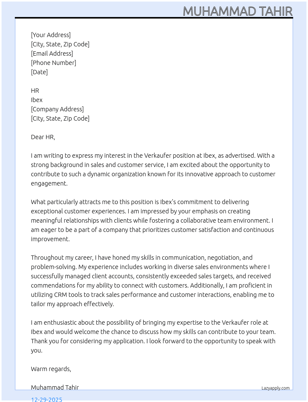 Verkaufer  At Ibex Cover Letter