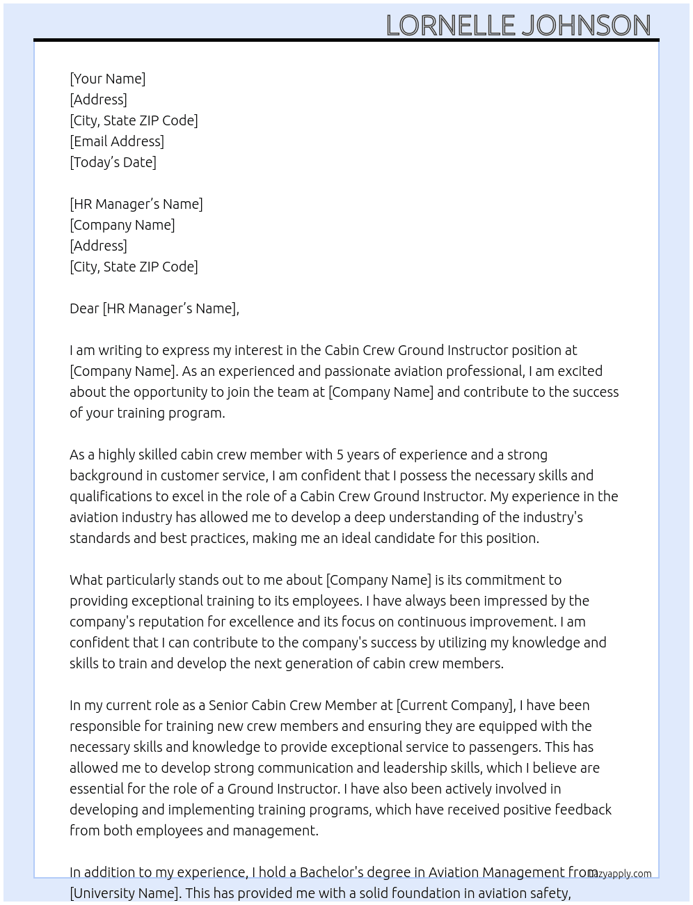 Cabin Crew Ground Instructor At Alliance Cover Letter