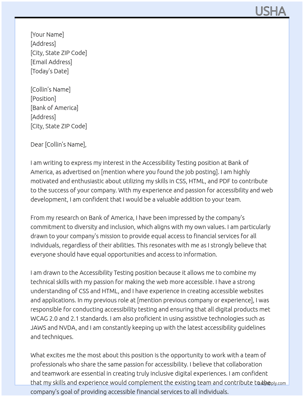 Cover letter for accessibility testing - LazyApply