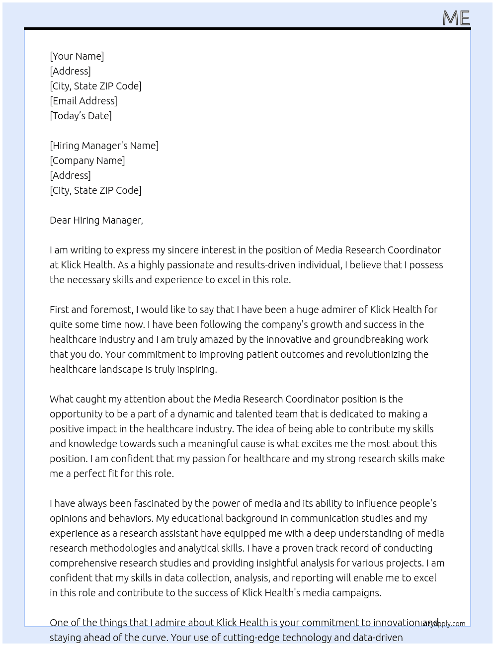 Cover letter for media research coordinator - LazyApply