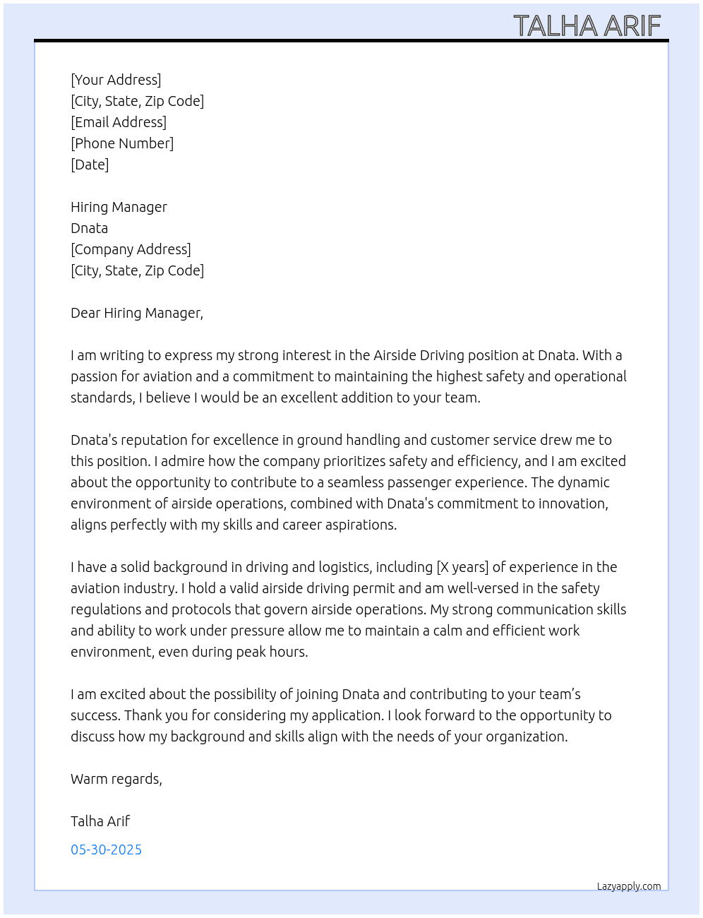 Cover letter for airside driving - LazyApply