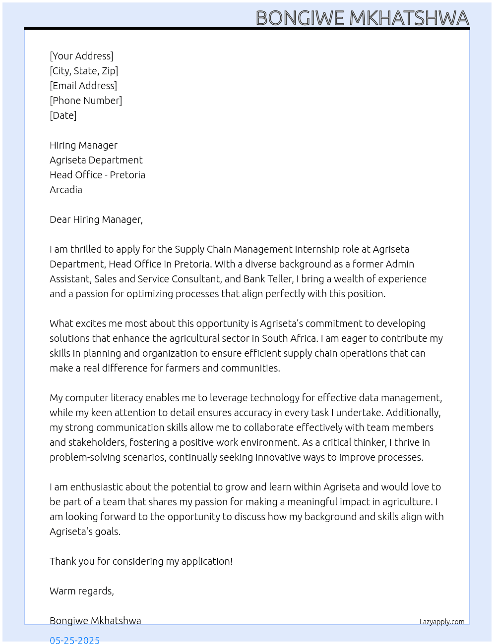 Former Admin assistant, Sales and Service Consultant and a Bankteller At Agriseta Department, Head Office-Pretoria. Arcadia Cover Letter