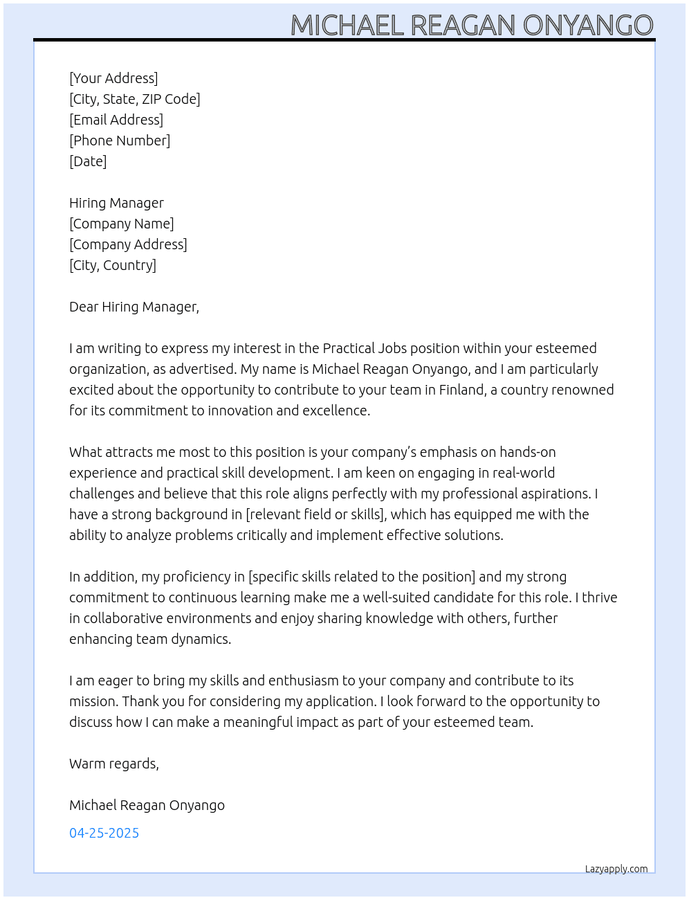 Practical jobs At Hiring Manager  Cover Letter