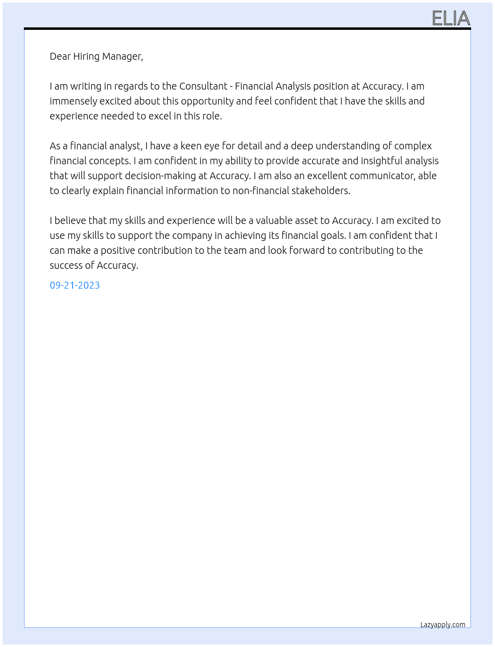 Consultant - Financial Analysis At Accuracy Cover Letter