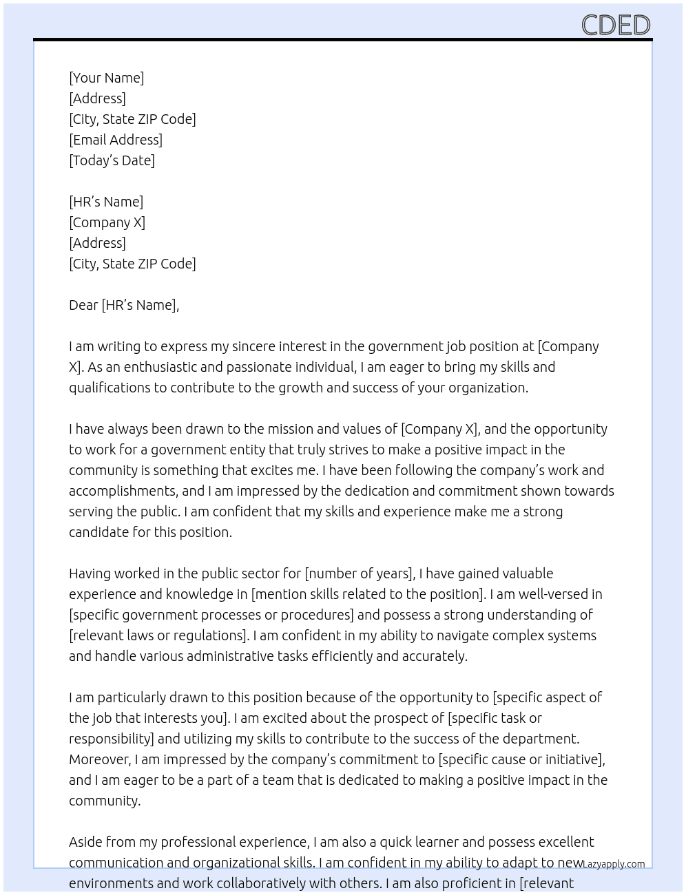 Cover letter for government job - LazyApply