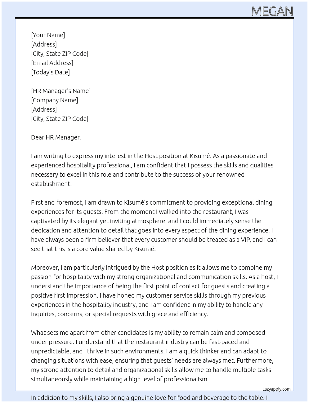 Host At Kisumé Cover Letter