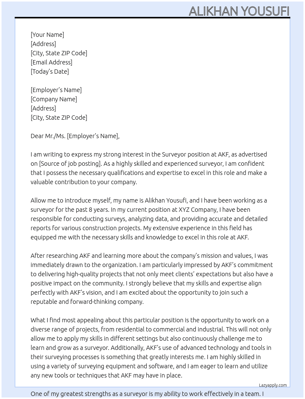 Surveyor At AKF Cover Letter