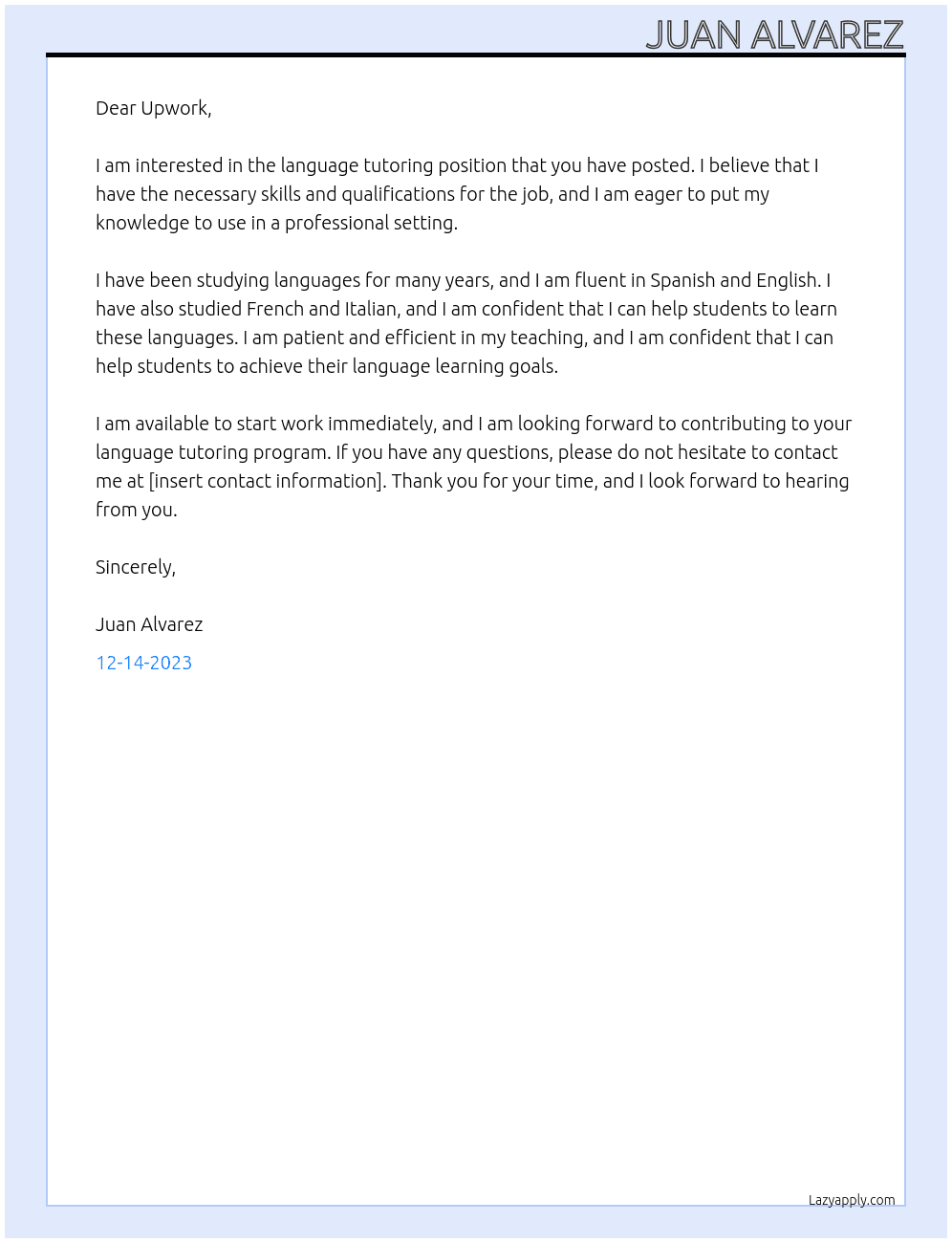 Language Tutoring At Language Tutoring Cover Letter