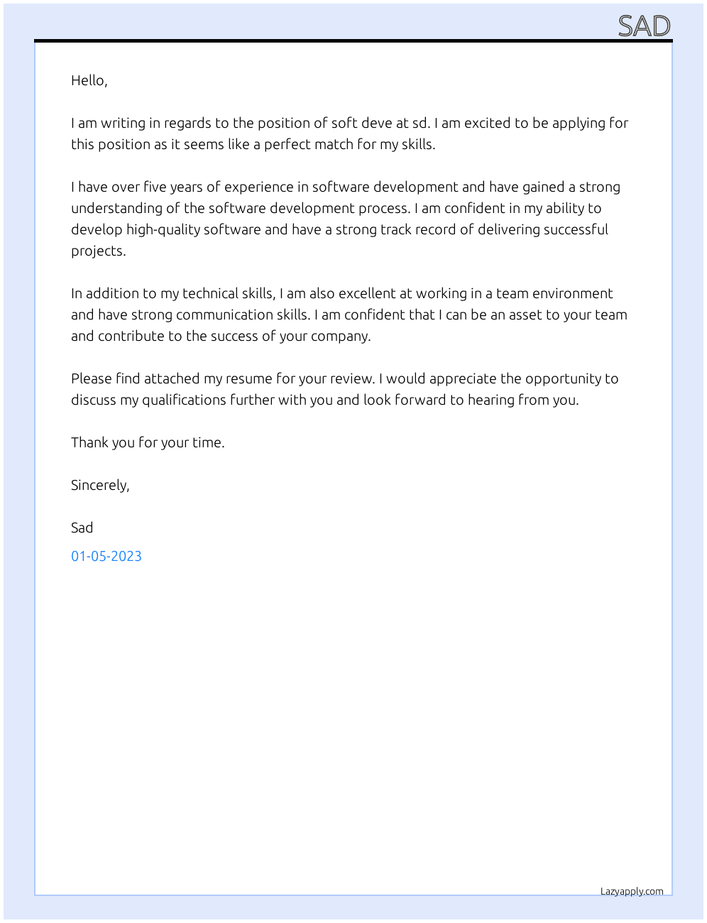 Cover letter for soft deve - LazyApply
