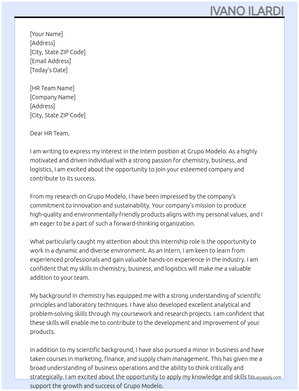 Intern At Grupo Modelo Cover Letter