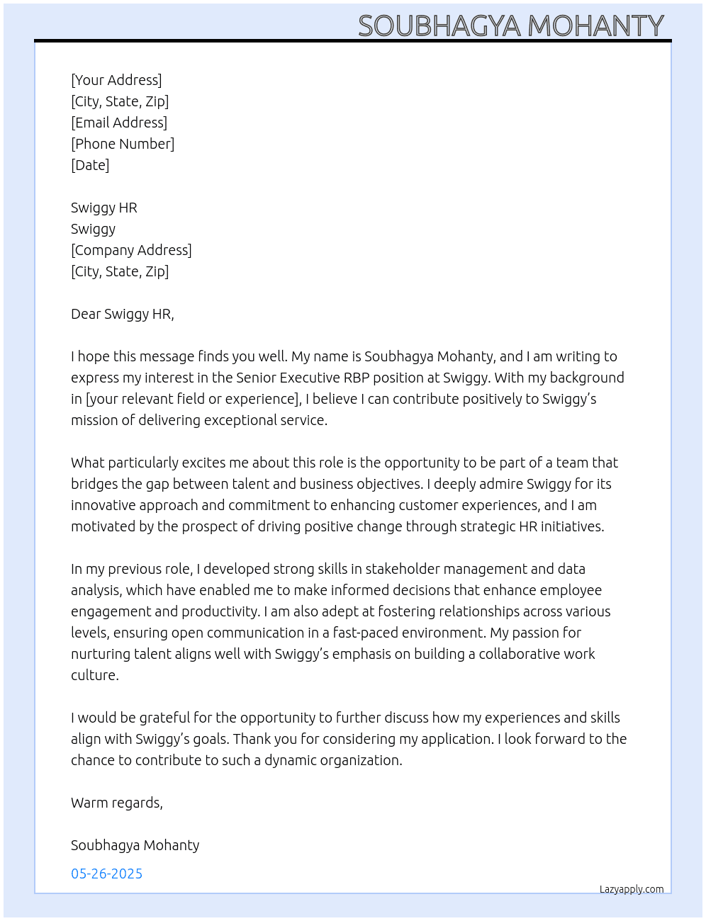 Cover letter for senior executive rbp - LazyApply