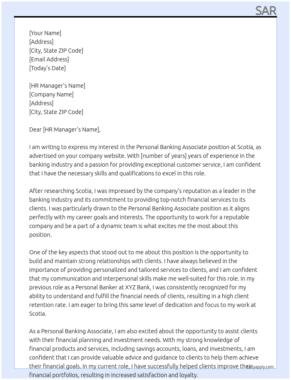 Personal Banking Associate At scotia Cover Letter