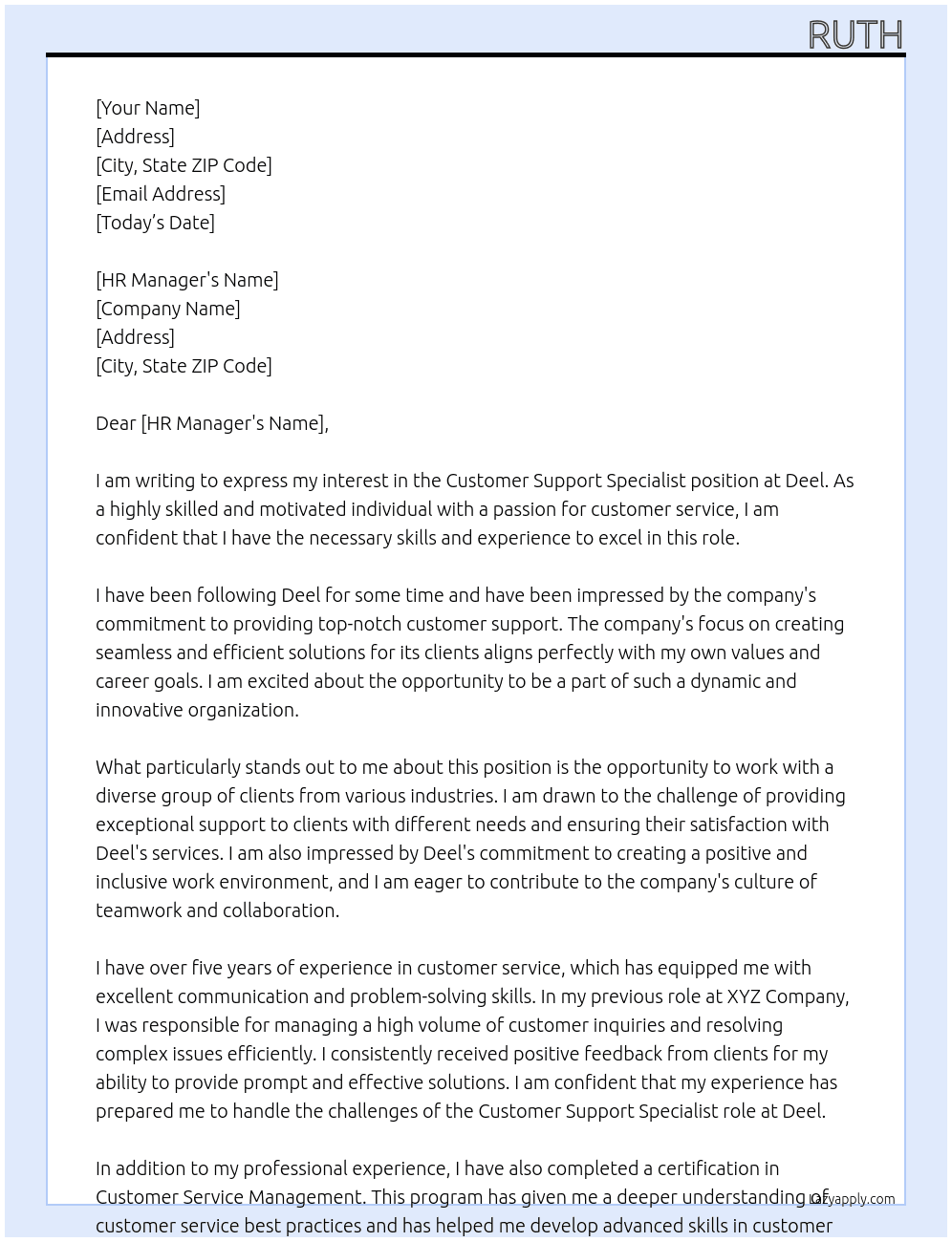 Customer Support Specialist At Deel Cover Letter