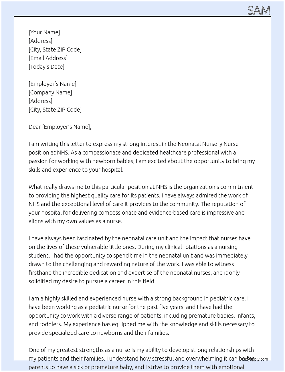 Cover letter for neonatal nursery nurse - LazyApply