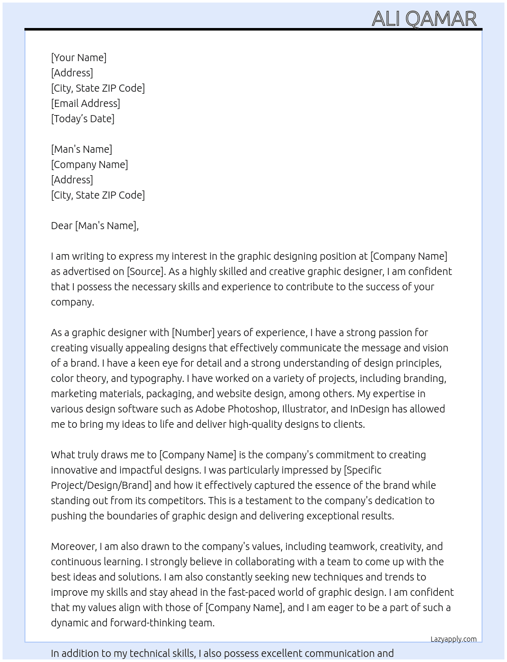 graphic designing  At man Cover Letter