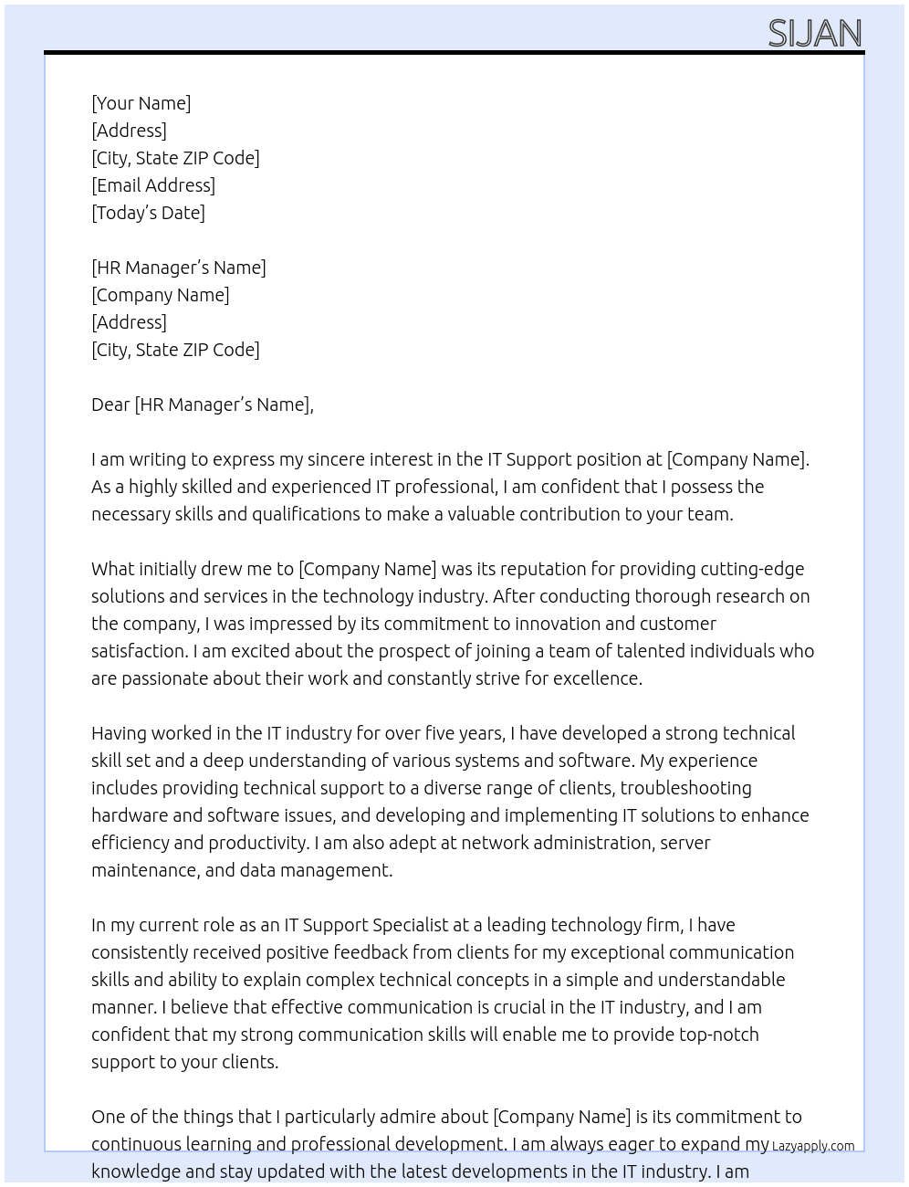 it support At it company Cover Letter
