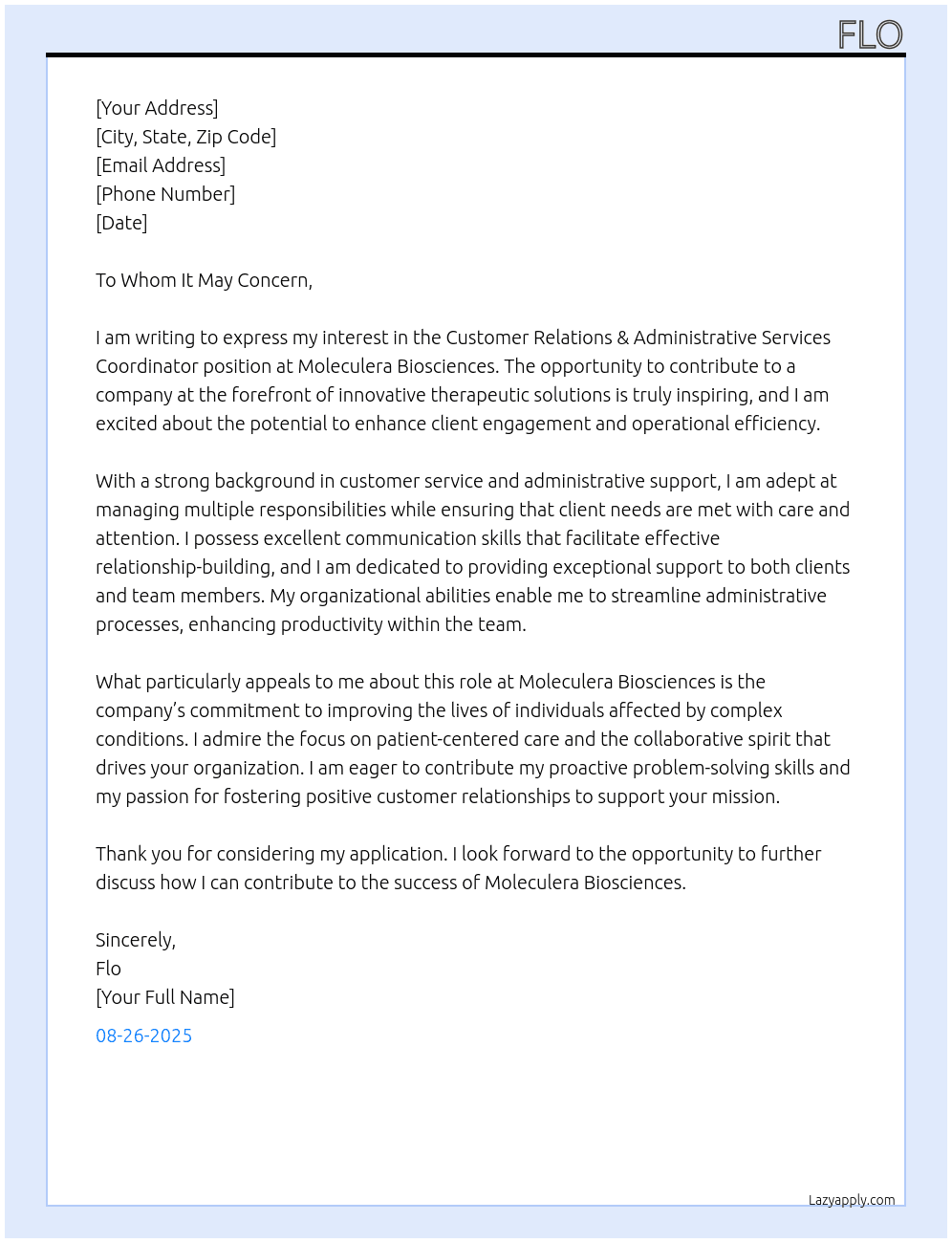 Cover letter for customer relations & administrative services coordinator - LazyApply