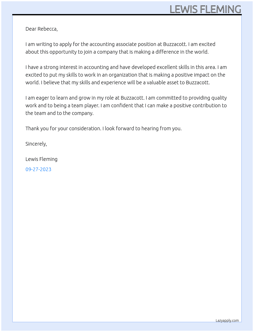 Accounting associate At Buzzacott Cover Letter
