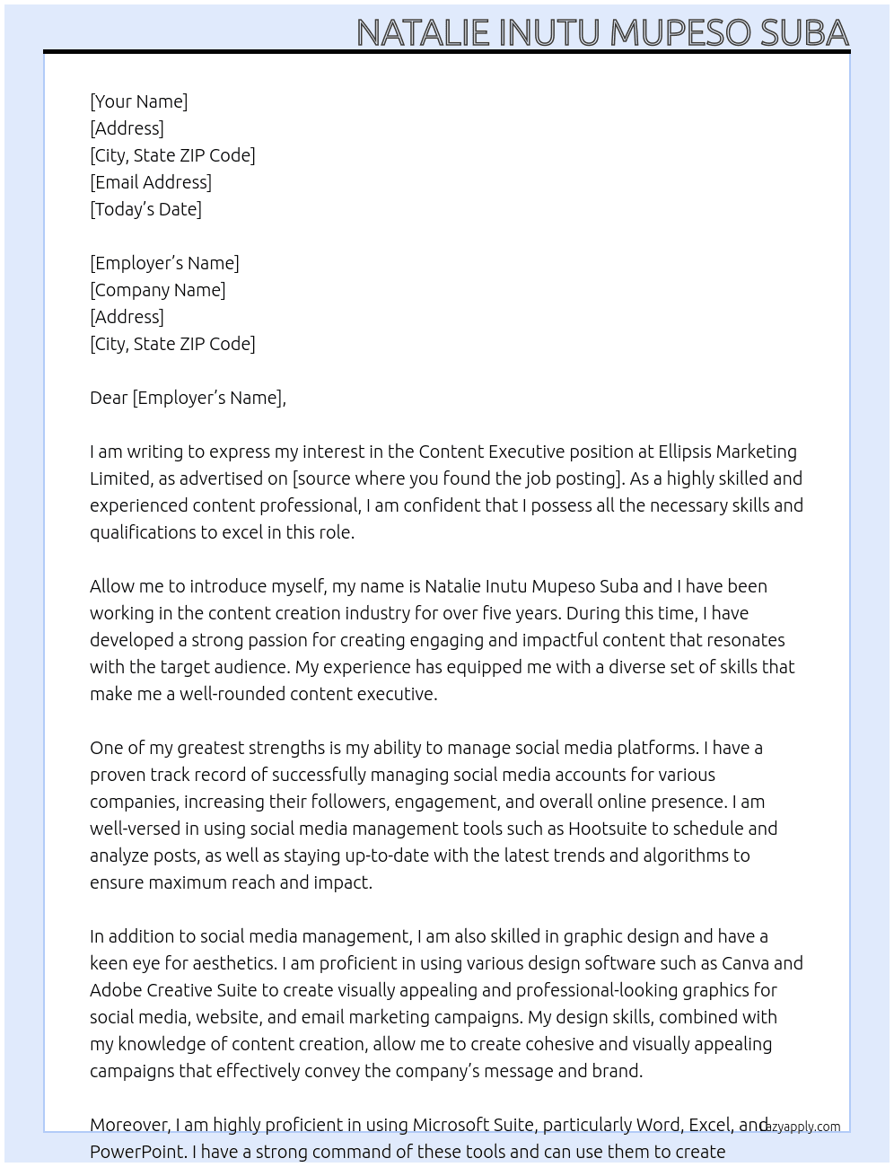Content Executive  At Ellipsis Marketing Limited Cover Letter