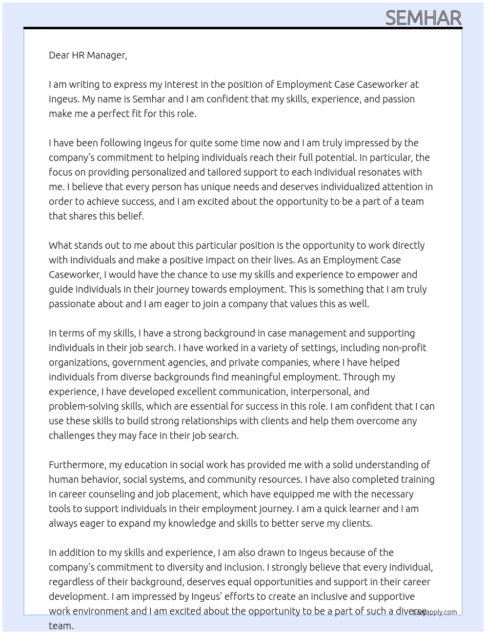 cover letter for employment case caseworker At Ingeus Cover Letter