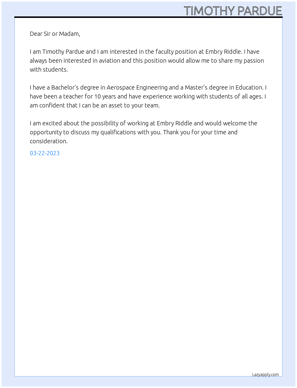 Faculty At Embry Riddle Cover Letter
