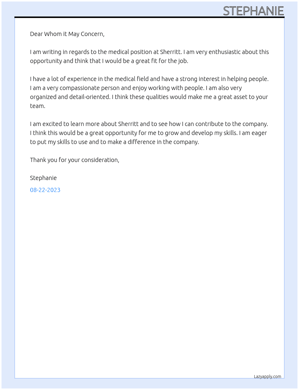 Medical At Sherritt Cover Letter