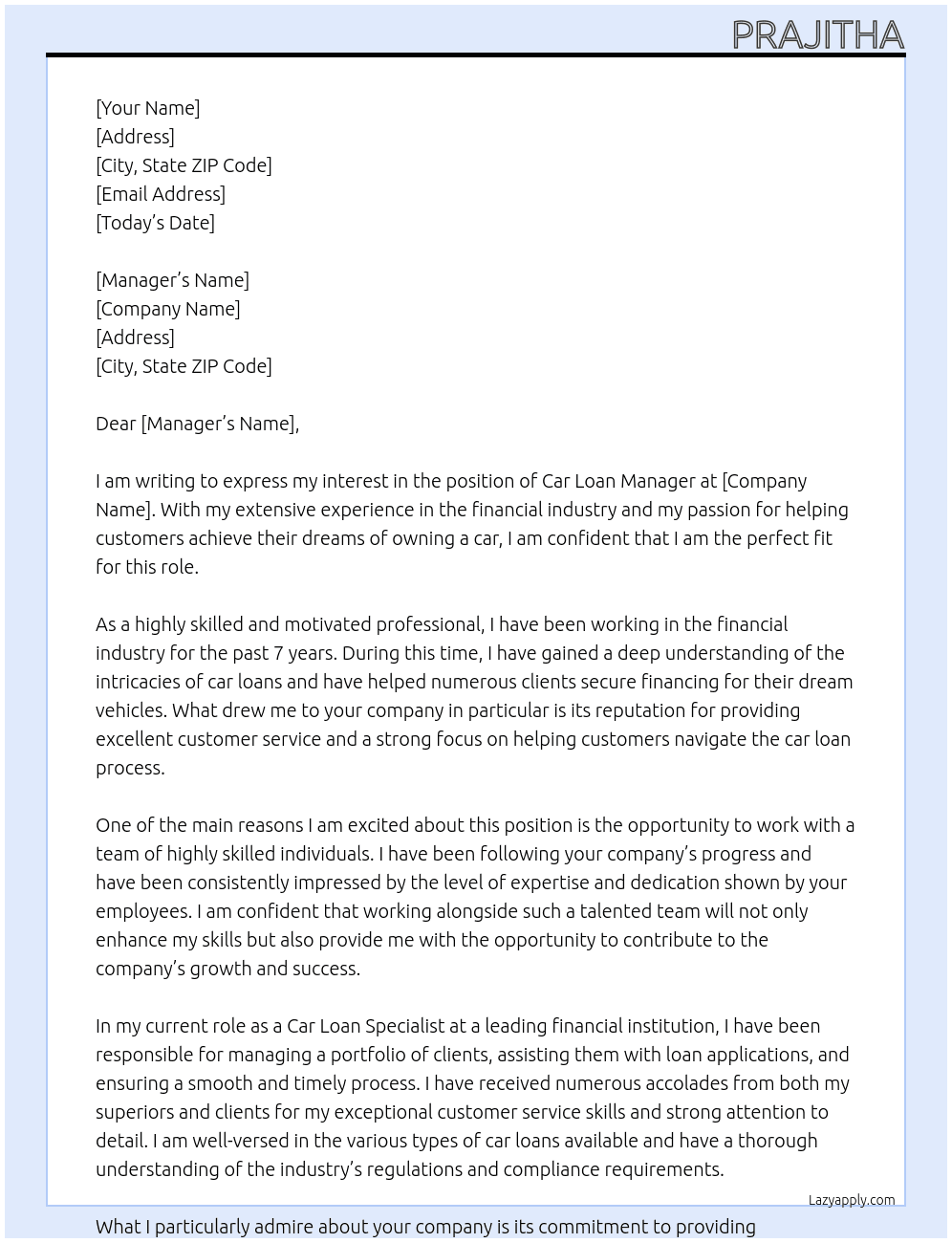 car loan At car loan Cover Letter