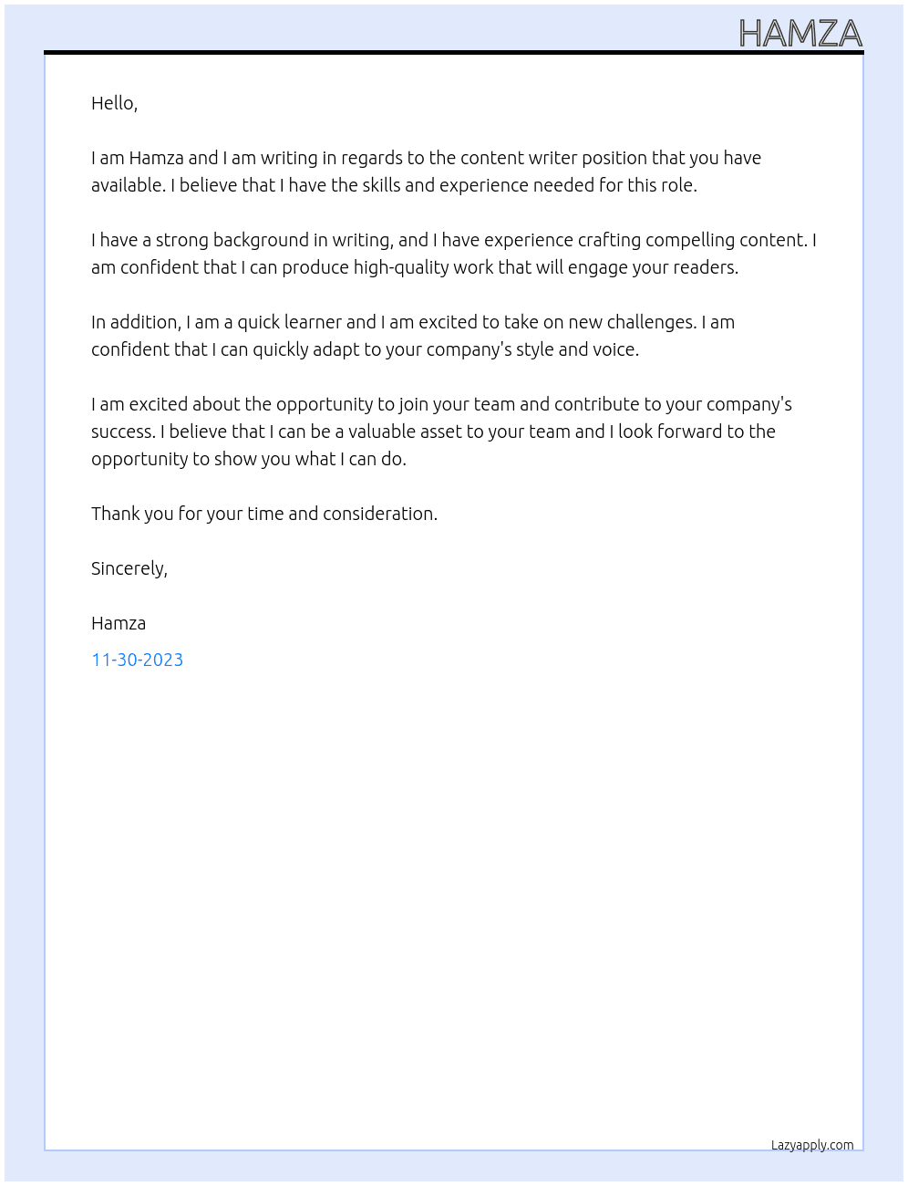Content writer needed At US Cover Letter