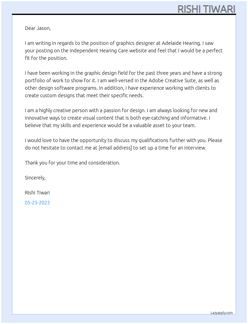 Graphics Designer At Adelaide Hearing Cover Letter