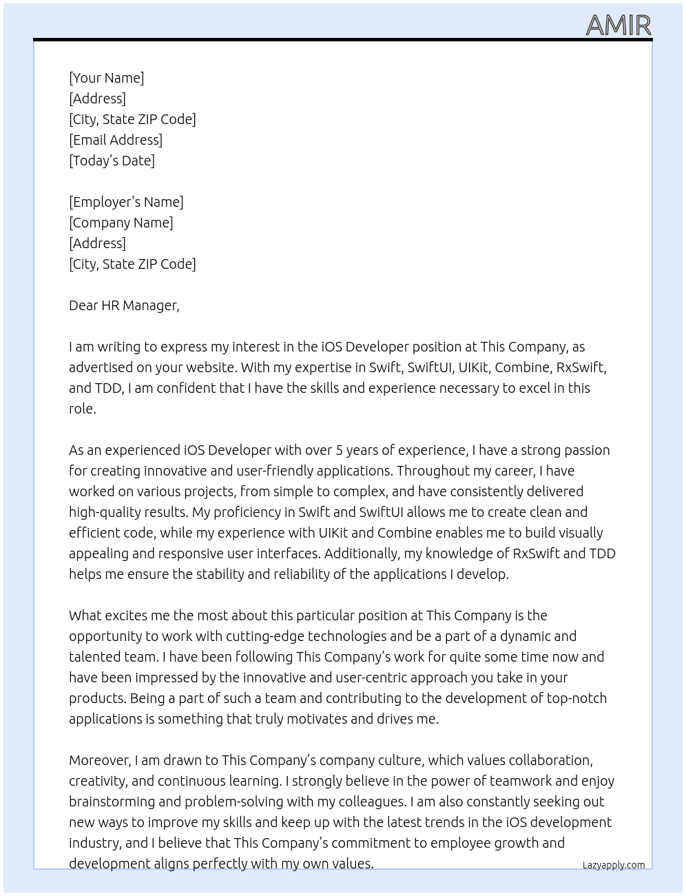 iOS Developer At This Company Cover Letter