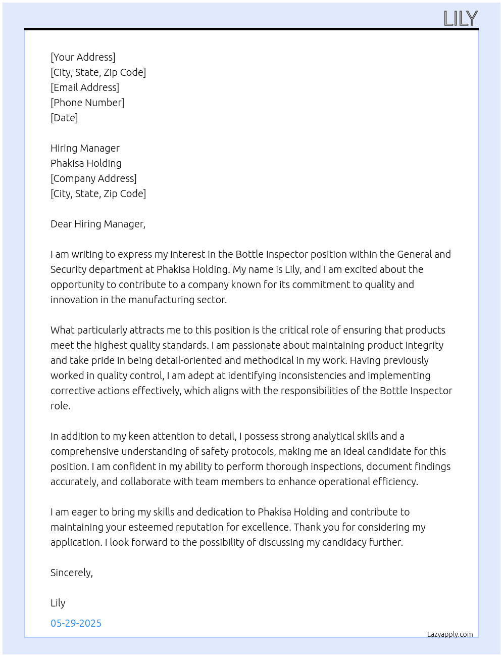 bottle inspator, Generai and Security At Phakisa holding Cover Letter