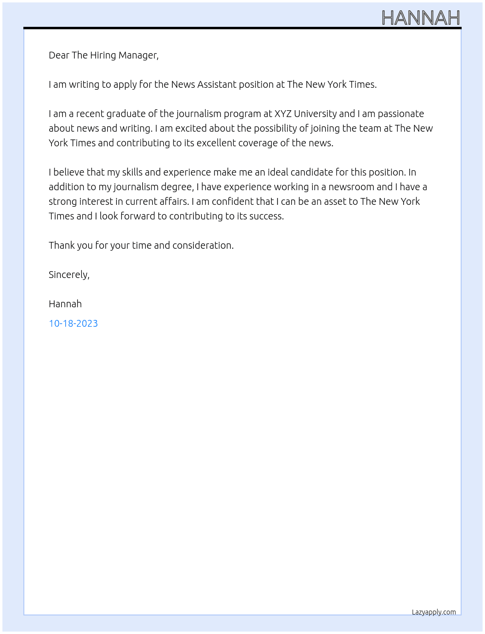News Assistant At The New York Times Cover Letter
